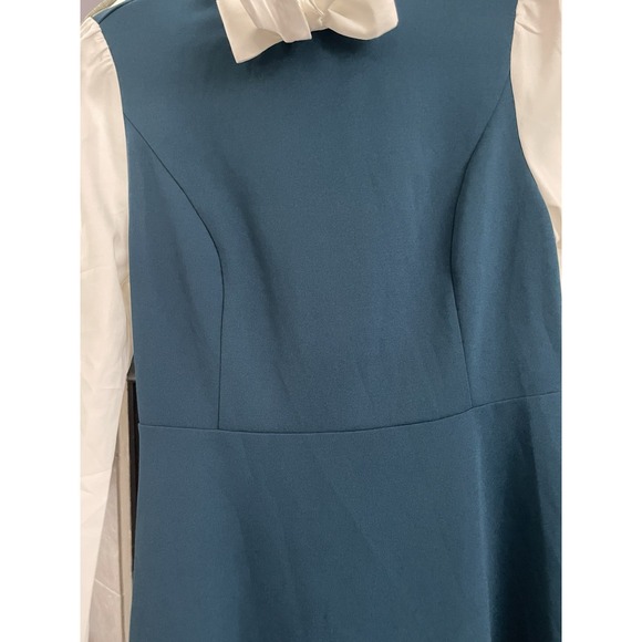 Allegra K Women's Size S Contrast Color Puff Sleeve Bow Flare Dress Teal Twee - Picture 4 of 12